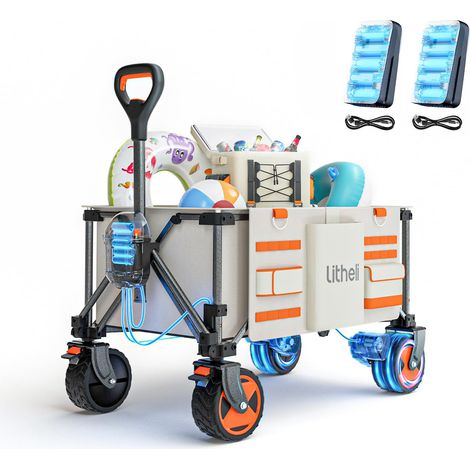 Litheli – Chariot électrique pliable 150L – Double moteur 900W – Charge maximale 60 kg – Acier au carbone – Pliable pour terrains variés
