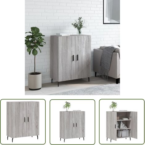 The Living Store Buffet sonoma gris 69,5x34x90 cm bois d'ingénierie - Buffet Design - Armoire Moderne - Meuble Salle À Manger - Rangement Cuisine - Étagère Murale (1/5)