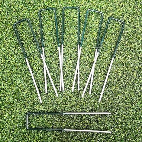 Lot de 100 piquets de fixation en forme de U pour gazon artificiel - 150 mm - En métal galvanisé - Pour toile de jardin, gazon, clôture, tapis de sol