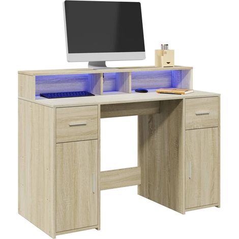LED-Schreibtisch Sonoma-Eiche 120x55x91 cm Holzwerkstoff