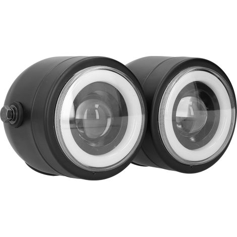 Phare LED universel rond Double lumières yeux d'ange feux de croisement rétro moto blanc DRL