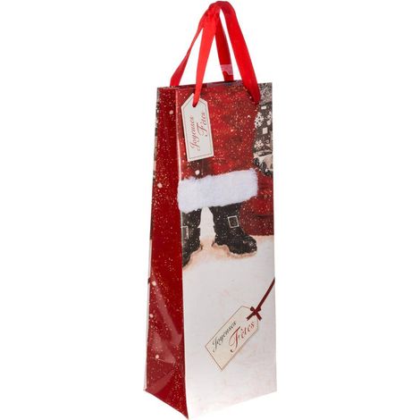 Gedruckte Geschenktasche Flaschengröße Weihnachtsmann mit Fell - Feeric lights & christmas
