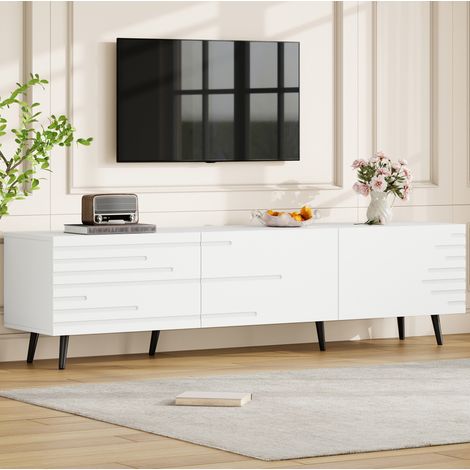 Mueble TV 180x40x48 cm blanco de MDF con 3 puertas abatibles y gran capacidad (1/5)