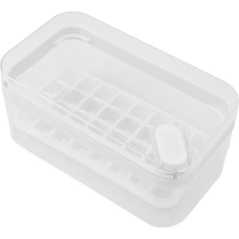 Bac à glaçons à démoulage facile en plastique, 32 compartiments, avec couvercle et pelle, blanc. (1/5)