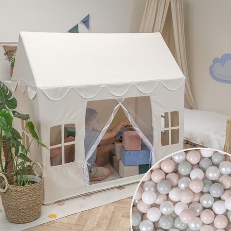 Tenda da gioco per bambini KiddyMoon Playhouse con 200 palline, tenda pieghevole per bambini per giocare in casa, tenda creativa per bambini per interni ed esterni, cameretta dei bambini, colore natur