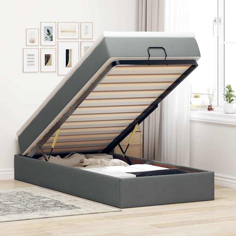 Ottoman-Bett mit Matratze Dunkelgrau 100x200 cm Stoff