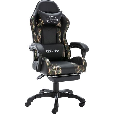 Fauteuil de jeux vidéo repose-pied Noir/camouflage Similicuir (1/5)