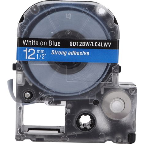 Ruban d'étiquetage transparent et durable de 12 mm, résistant à l'huile, à la corrosion et à l'usure (blanc sur bleu). (1/5)