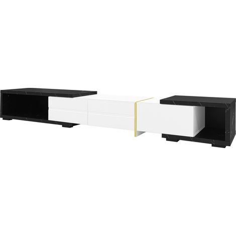 Mueble TV extensible y giratorio 140-260 cm efecto mármol negro blanco dorado MODENUIT (1/5)