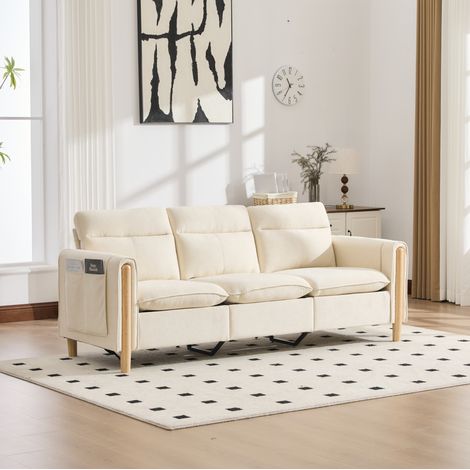 Divano angolare 3 posti in ciniglia con contenitore, tasche laterali, beige DESVIAE (1/5)