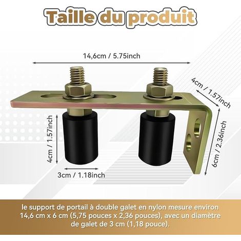 Nylon Double Roller Sliding Gate Guide, Gate Guides with L-Shaped Bracket, Door Guide Block, Install Accessory for Patio Barn Doors (1/2)