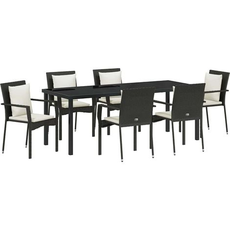 Maison Exclusive - Set da Pranzo per Giardino con cuscino 7 pcs Nero polyrattan