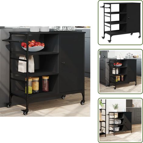 Rangement de cuisine noir - vidaXL Chariot de cuisine noir 87,5x38,5x84,5 cm bois d'ingénierie - Chariot de rangement (1/5)