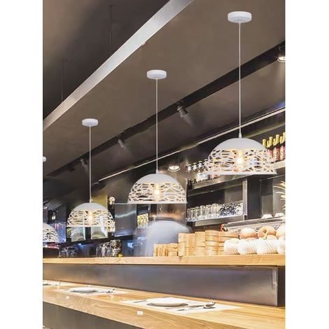 Lampadario sospeso a campana cupola luce led E27  in metallo nero bianco moderno  Bianco (1/2)