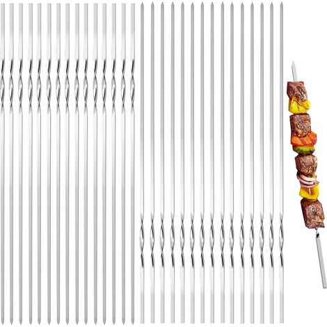 30pcs Brochettes de Barbecue,Brochettes en MéTal,40cm Pique Brochette Inox,Brochettes en métal Plat,Brochette Réutilisables pour Barbecue Viande légumes,Brochettes Pour Griller (B) (1/5)