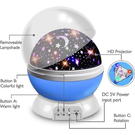 Veilleuse pour enfant, lampe projecteur rotative romantique à 360°, veilleuse bébé étoiles, lampe de chevet Moo (1/3)