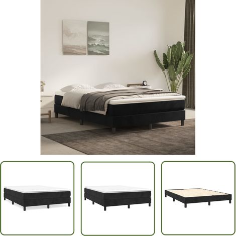 The Living Store Sommier à lattes de lit avec matelas Noir 140x190 cm Velours - Lit Tapissier - Lit Double - Matelas Velours - Literie - Chambre À Coucher (1/5)