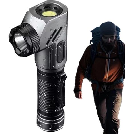 1 lampe de poche magnétique, torche réglable, lampe de travail d'angle, tête rotative à 90 degrés, faisceau lumineux puissant, étanche IP54