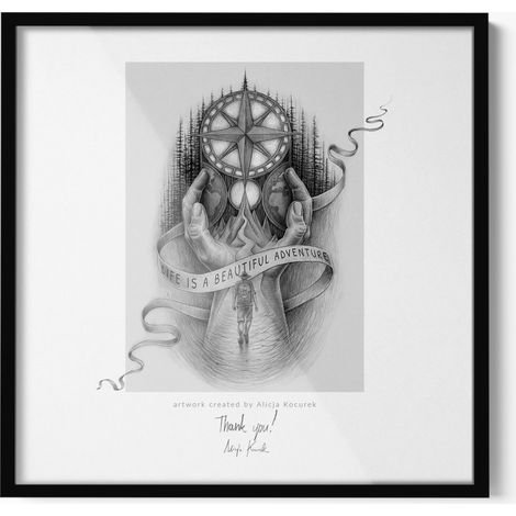 Cadre photo avec illustration photo et verre acrylique - avec dessin - moderne décoration murale - dans un cadre noir 50x50 cm (1/5)