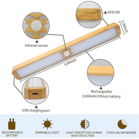 Éclairage de placard à détecteur de mouvement, bande lumineuse rechargeable à détecteur de mouvement pour sous-meuble, sans installation électrique. (1/5)