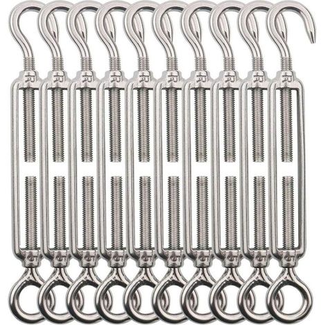 Pack of 10 Stainless Steel Cable Tensioners M5 – Hook and Eye, Durable 304 Stainless Steel, Ideal for Railings and Outdoor Climbing Plants