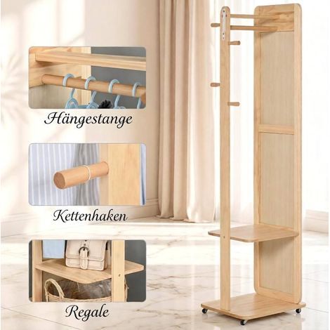 Miroir sur pied 40x44,5x170 cm en bois et verre naturel, avec rangement pour chambre FloraGrace (1/5)
