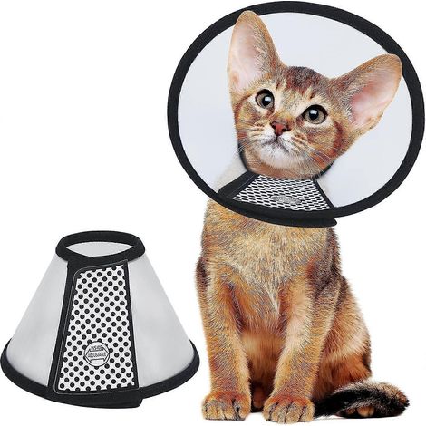Cône de protection ajustable pour chats et chiens de petite taille, en plastique léger (noir). (1/4)