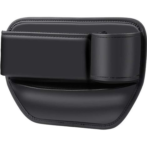 Scatola Portaoggetti In Pelle Pu, Organizer Per Riempire Lo Spazio Del Sedile Dell'auto Per Telefoni Cellulari, Portafogli, Carte, Monete, Tazze, Stessa Direzione (Nero + Portabicchieri Lato Passegger