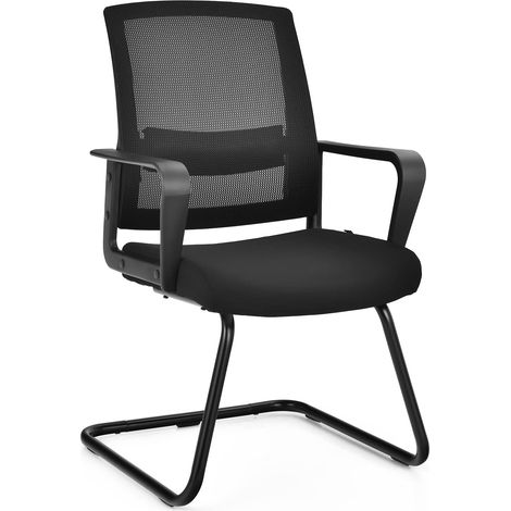 COSTWAY Sedia Cantilever, Sedia da Ufficio Ergonomica con Supporto Lombare Regolabile, Poltrona in Rete, con Schienale e Braccioli (54,5 x 60 x 94 cm, nero, 2) (1/5)
