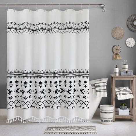 Duschvorhang 180 x 180 cm Weißer Bohemian-Duschvorhang Wasserdichter bedruckter Polyester-Duschvorhang (1/5)