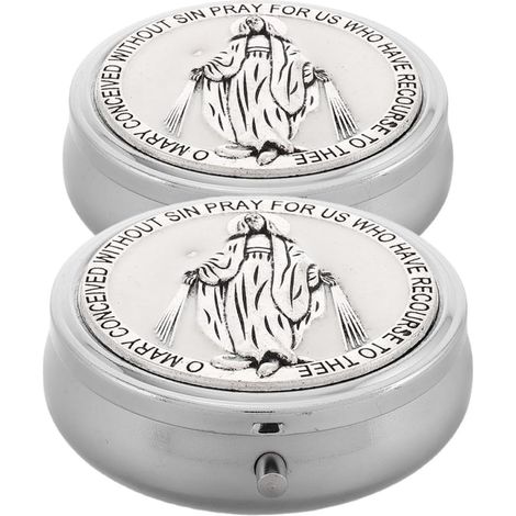 Coffret à Bijoux Catholique 2pcs en Alliage de Zinc Blanc, Mini Taille Pratique pour Protection des Objets Sacrés, pour Présents de Première Communion et Fêtes Religieuses (1/5)