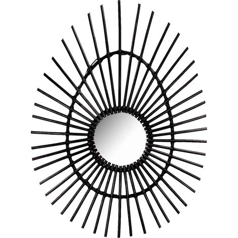 Specchio da parete ovale in rattan, nero, 80 cm, Thinia Home