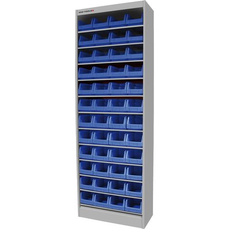 Mw Tools – Armoire d'atelier ouverte 48 bacs en acier – Finition laque martelée – Rangement optimisé pour outils – DEBK48 (1/2)