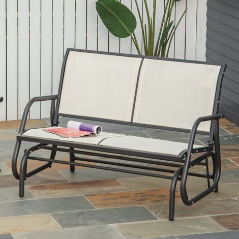 Tumbona balancín de jardín de metal beige para 2 personas, diseño clásico, 120 x 70 x 85 cm (1/5)