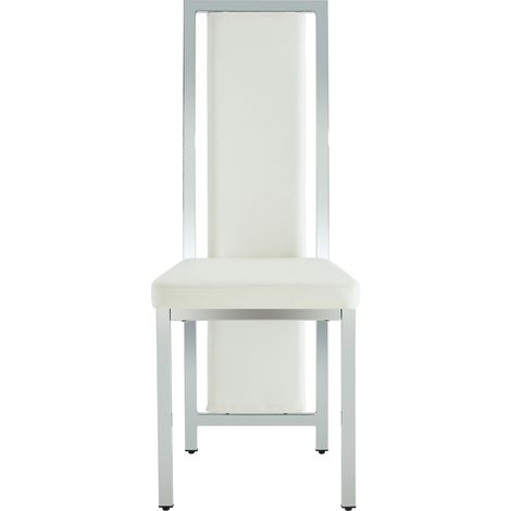 ELVMI Lote de 4 Sillas de Comedor, Respaldo Alto Acolchado, Metal y Piel Sintética PU, Blanco y Plata (1/5)