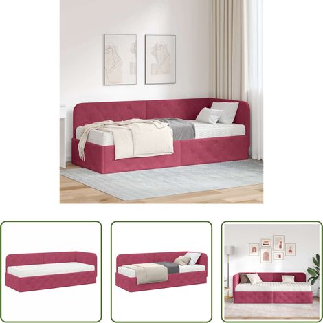 vidaXL Canapé - Cadre de lit d'angle Bordeaux 80 x 200 cm Velours (1/5)