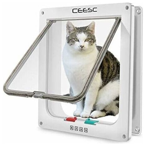 3 Taille 4 Positions Chatière Chat Chien Serrure Verrouillable Rabat Porte Trappe pour Animaux de Compagnie (XL: 25 5.527.7cm , blanche) (1/4)