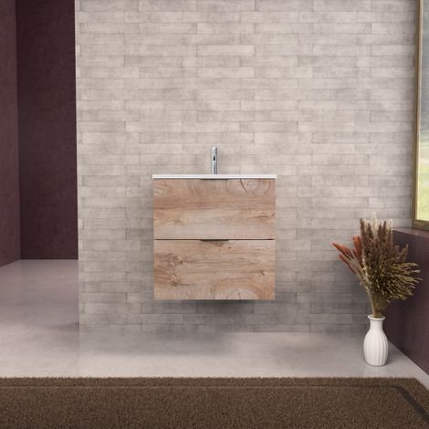 Inda - Mobile bagno L.60 con lavabo opaco / Rovere naturale 2