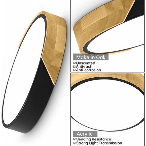 One Piece Plafonnier LED 18W LED Plafonnier Rond Moderne Lumière Chaude 2700K Chambre Cuisine Salon Balcon Couloir (Noir)-30 5cm (1/4)