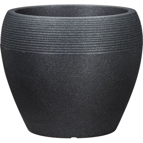 Scheurich Lineo 30, Pflanzgefäß/Blumentopf/Pflanzkübel, rund,  aus Kunststoff Farbe: Schwarz-Granit, 28,65 cm Durchmesser, 24,1 cm hoch, 11 l Vol. (1/5)