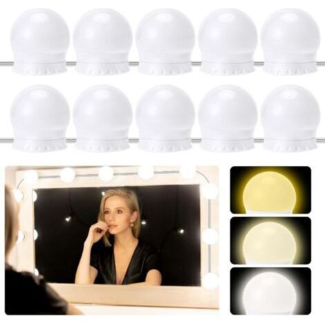 Lumière de Miroir,10 Ampoules Hollywood Kit de Lumière LED Dimmable,lampe de coiffeuse réglable en 3 couleurs,lampe de maquillage,convient pour miroir de maquillage,miroir de salle de bain [Classe éne