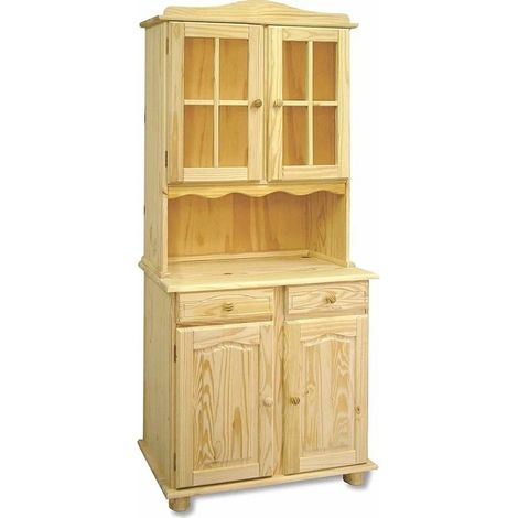 Armoire, meuble de rangement avec 2 portes en pin massif coloris miel - Longueur 88 x Profondeur 42 x Hauteur 197 cm (1/2)