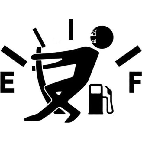 Autocollant pour trappe à essence de voiture. Bonhomme qui retient la jauge de carburant. Drôle, humour(12.7cm x 9cm)
