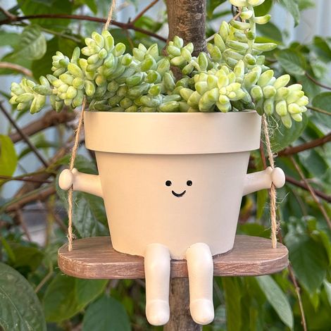 Pot de fleurs suspendu balançoire visage souriant succulentes intérieur extérieur (1/5)