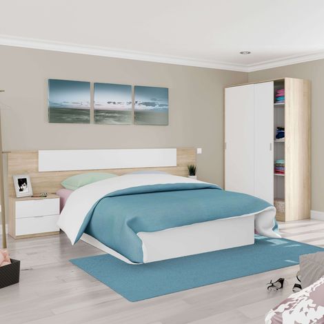 Pack Muebles Dormitorio Matrimonio Luca Completo Color Roble Y Blanco Habitación Moderno (cabecero + Armario) (1/5)
