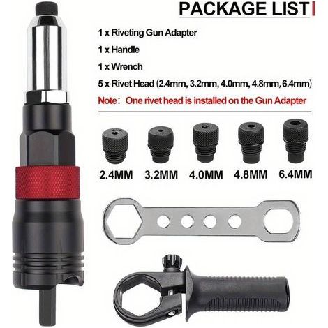 Set multifunzionale professionale per rivettatura da 2,4–6,4 mm – adattatore per trapano e chiavi dinamometriche – ideale per appassionati del fai da te e hobbisti (1/5)