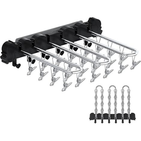 porte-chaussettes Multifonctionnel - Noir, Porte-vtements Avec 24 Pinces, Acier Inoxydable Sans Perage, Porte-schoir Suspendu Pliable, Porte-vteme (1/5)