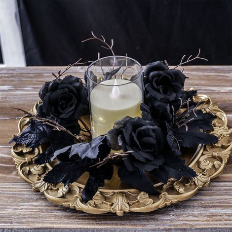 Guirlande De Décoration Halloween - Feuilles D'érable En Soie Rouge Et Noir - Support À Bougie Pour Table À Manger - 1 Pièce (1/5)