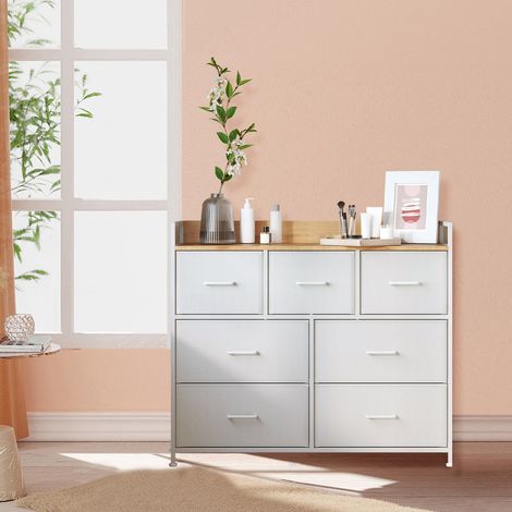 Meuble de Rangement, 7 Tiroirs en Tissu, Cadre en Métal, Style Moderne, Blanc et Beige (1/5)