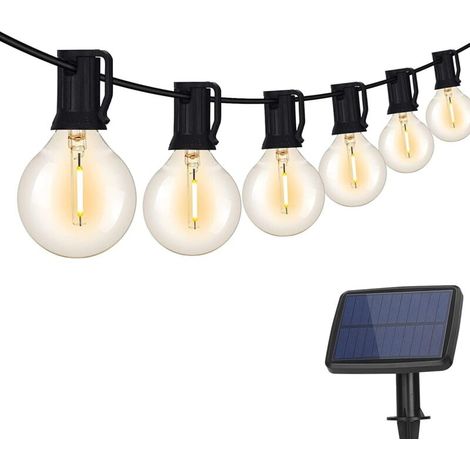 YMYNY Guirlande Lumineuse Solaire Extérieure, Guirlande Lumineuse Intérieure 10 Ampoule Tungstène avec 4 Modes d'éclairage pour Jardin, Fête, Décoration de Mariage - Blanc Chaud 5,5m (1/4)